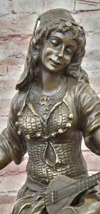 A Fine Quality Genuine Bronze Sculpture of a Lady Playing a Lute by Milo Statue