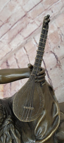 A Fine Quality Genuine Bronze Sculpture of a Lady Playing a Lute by Milo Statue