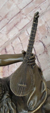A Fine Quality Genuine Bronze Sculpture of a Lady Playing a Lute by Milo Statue