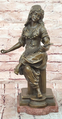 A Fine Quality Genuine Bronze Sculpture of a Lady Playing a Lute by Milo Statue