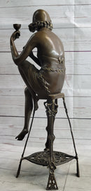 Art Deco Flapper Girl on Chair w/ Wine Glass Bronze Figure 21.5"