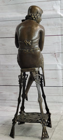 Art Deco Flapper Girl on Chair w/ Wine Glass Bronze Figure 21.5"