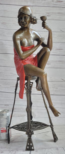 Art Deco 1920's Flapper Girl Holding Wine Cup Bronze 21.5" x 6.5"