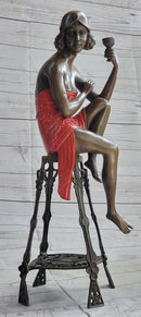 Art Deco 1920's Flapper Girl Holding Wine Cup Bronze 21.5" x 6.5"