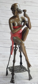 Art Deco 1920's Flapper Girl Holding Wine Cup Bronze 21.5" x 6.5"