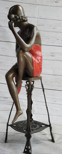 Art Deco 1920's Flapper Girl Holding Wine Cup Bronze 21.5" x 6.5"