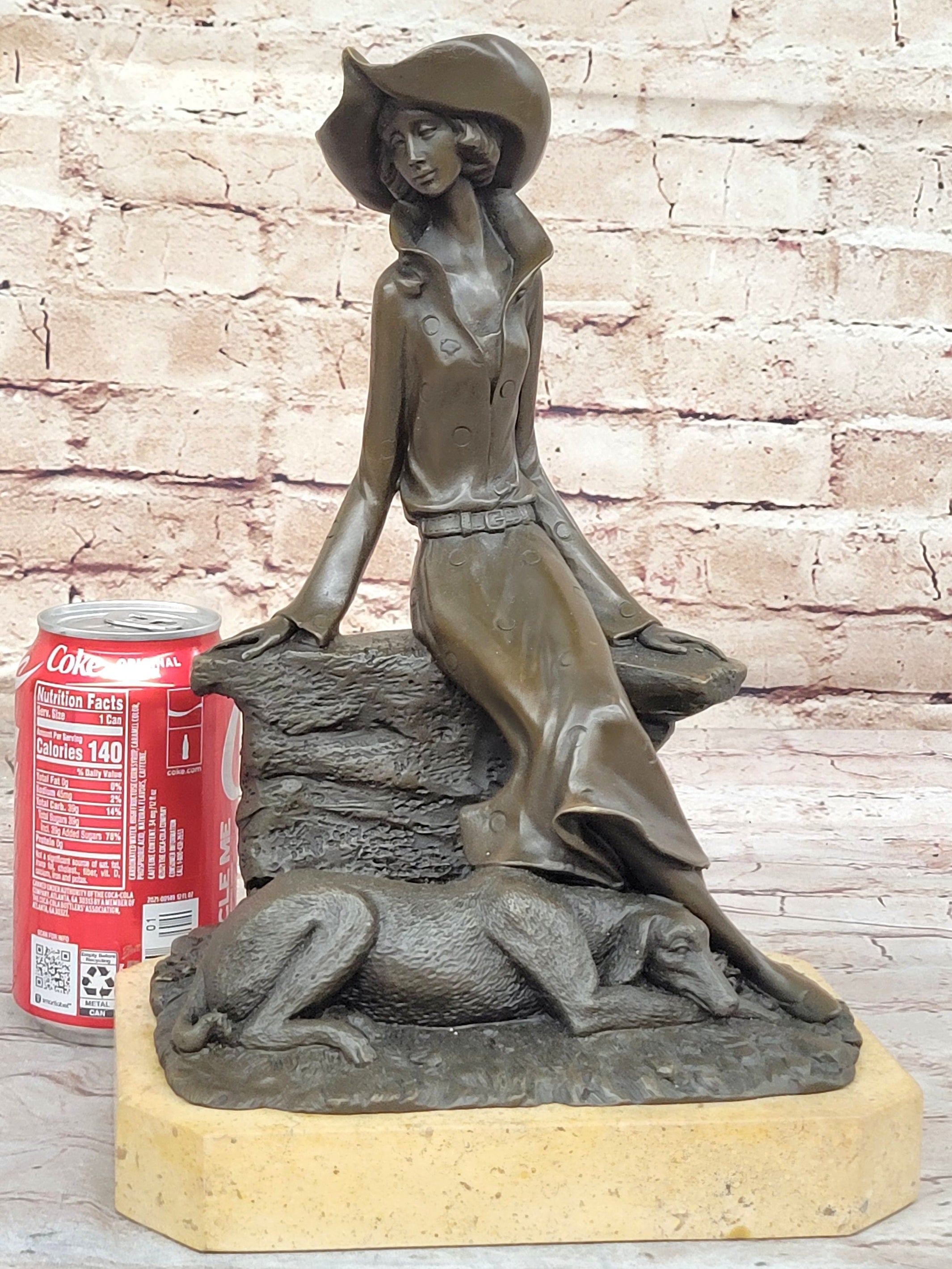 Woman with Large Hat and Dog - Bronze Art Deco by Milo