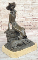 Woman with Large Hat and Dog - Bronze Art Deco by Milo