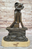 Woman with Large Hat and Dog - Bronze Art Deco by Milo
