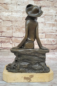Woman with Large Hat and Dog - Bronze Art Deco by Milo