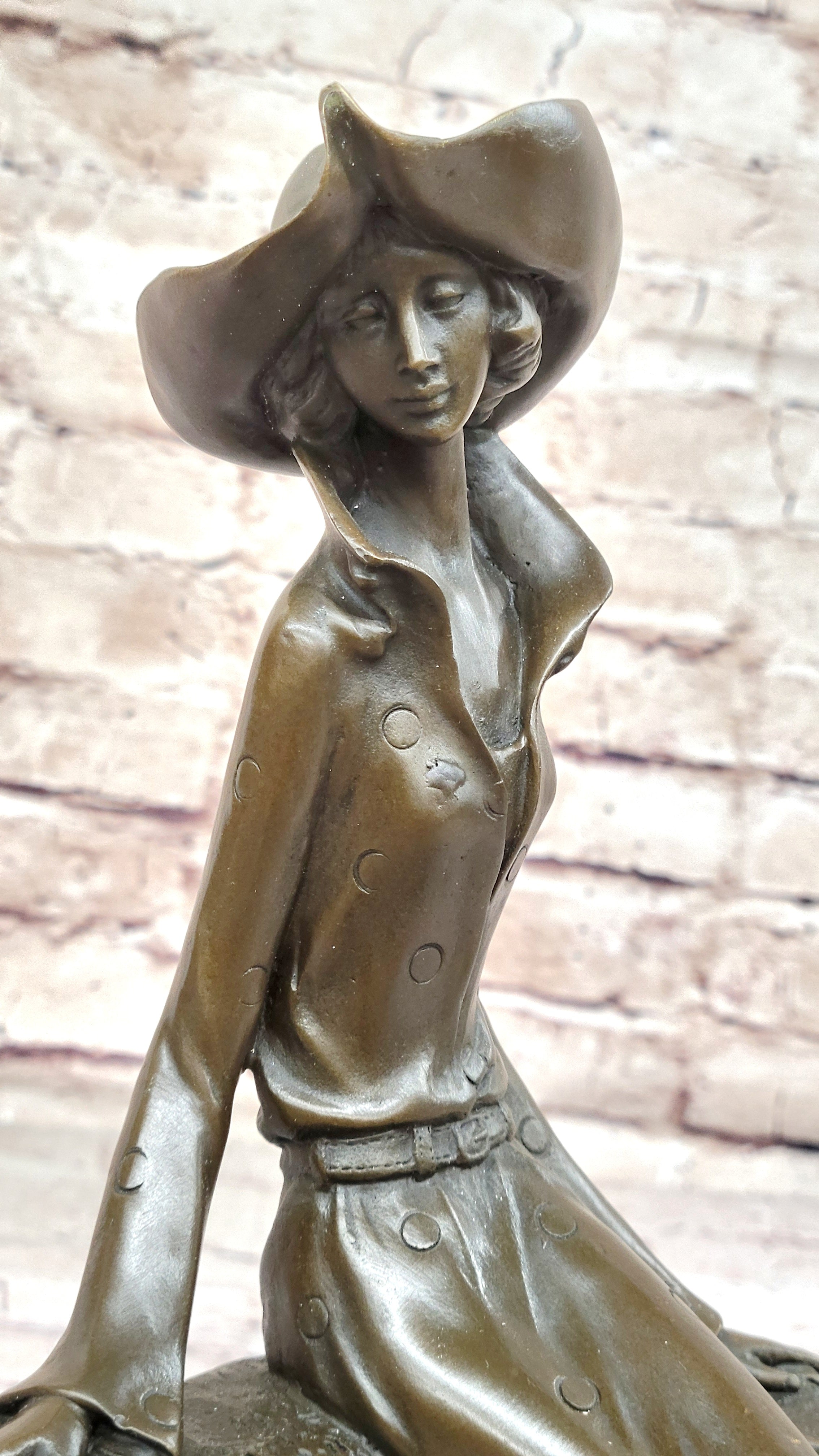 Woman with Large Hat and Dog - Bronze Art Deco by Milo