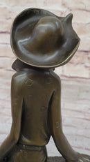 Woman with Large Hat and Dog - Bronze Art Deco by Milo