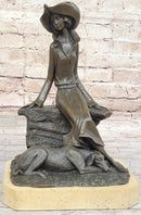 Woman with Large Hat and Dog - Bronze Art Deco by Milo