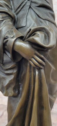Signed Milo a Young Woman Interacting with Birds Genuine Bronze Sculpture Statue