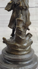 Peasant Farmer Girl w/ Rake & Harvest Bronze Sculpture 12" x 6"