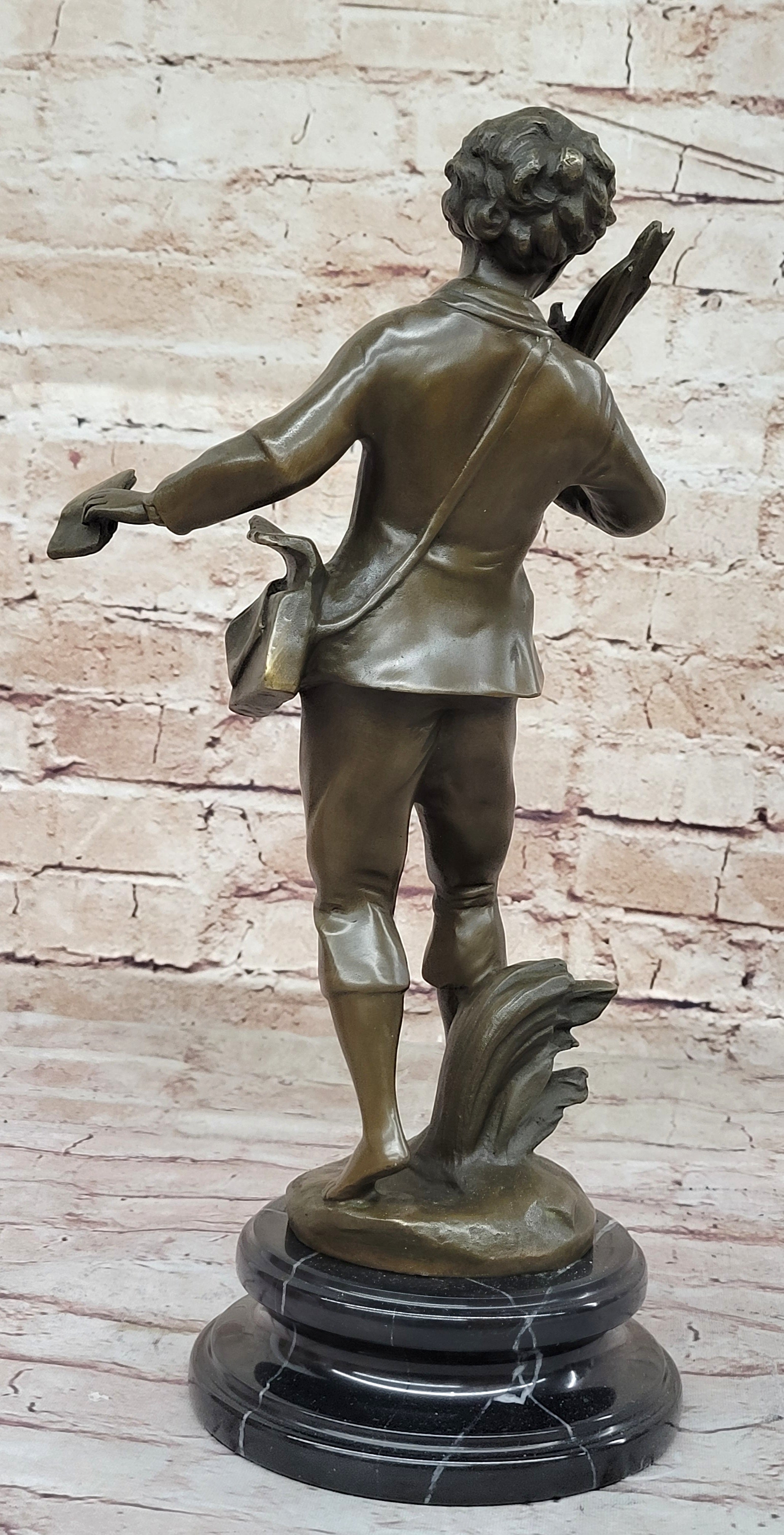 Young School Boy Carrying Supplies - 19th Century Reproduction Sculpture after Bruchon