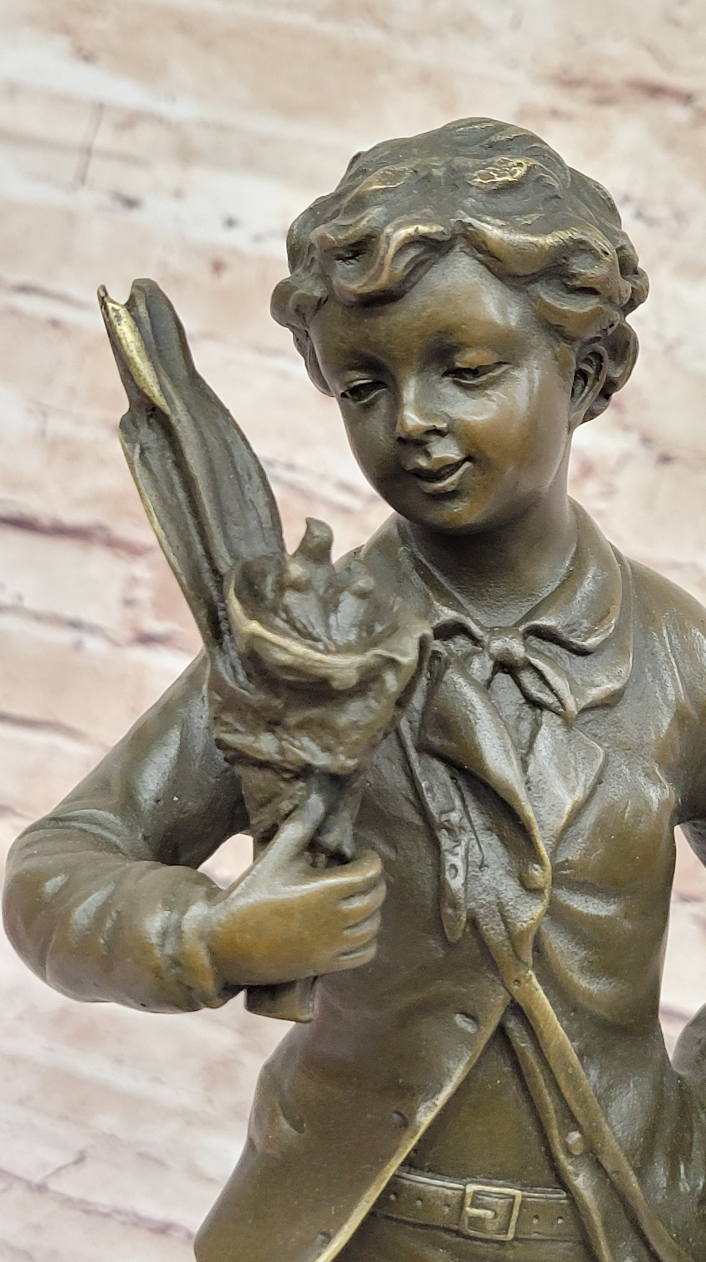 Young School Boy Carrying Supplies - 19th Century Reproduction Sculpture after Bruchon
