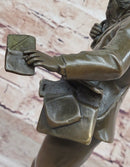 Young School Boy Carrying Supplies - 19th Century Reproduction Sculpture after Bruchon