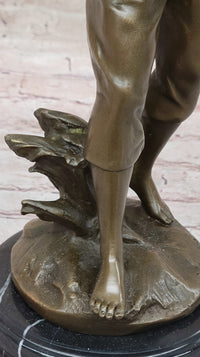 Young School Boy Carrying Supplies - 19th Century Reproduction Sculpture after Bruchon