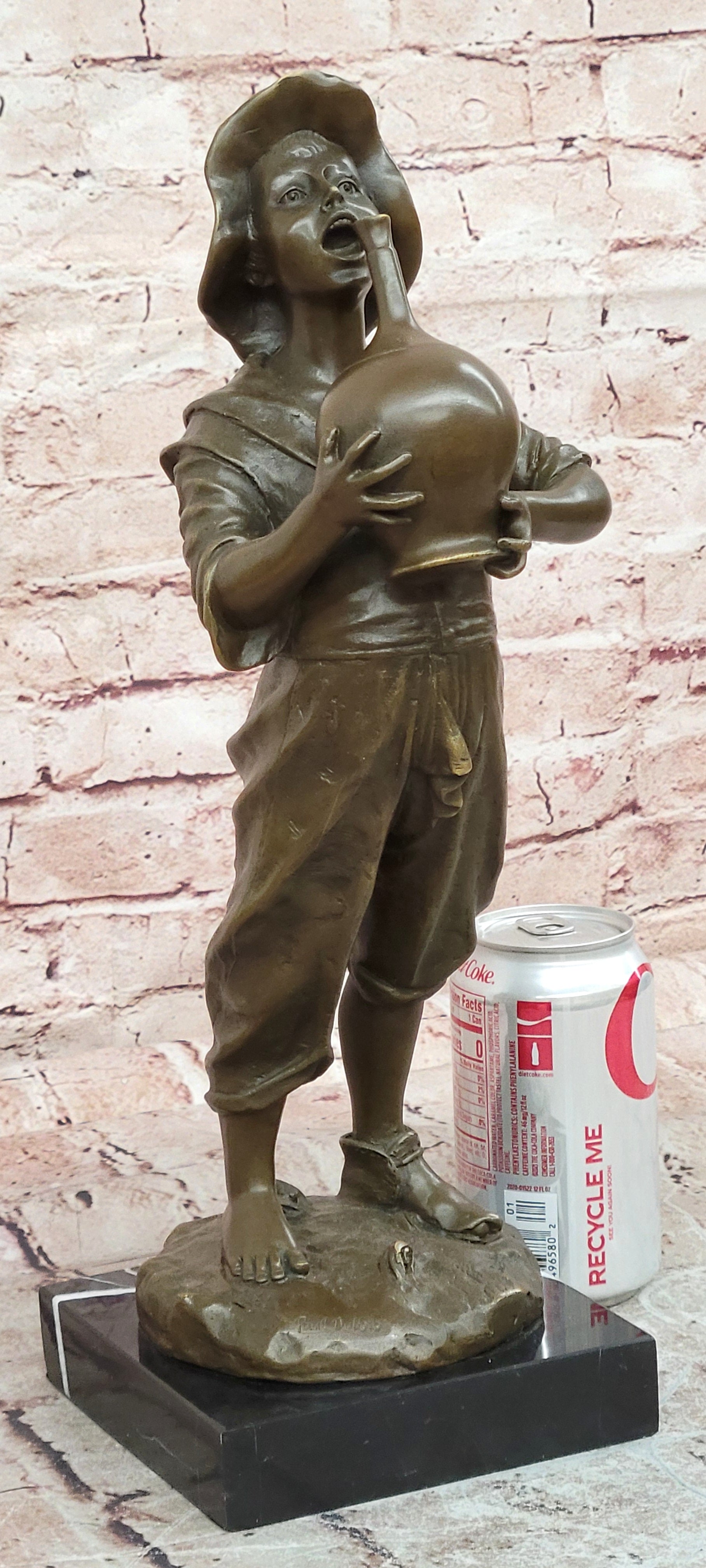 Genuine Bronze Sculpture Model of a Young Boy with a Wine Jug Signed Paul Dubois Statue