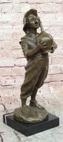 Genuine Bronze Sculpture Model of a Young Boy with a Wine Jug Signed Paul Dubois Statue