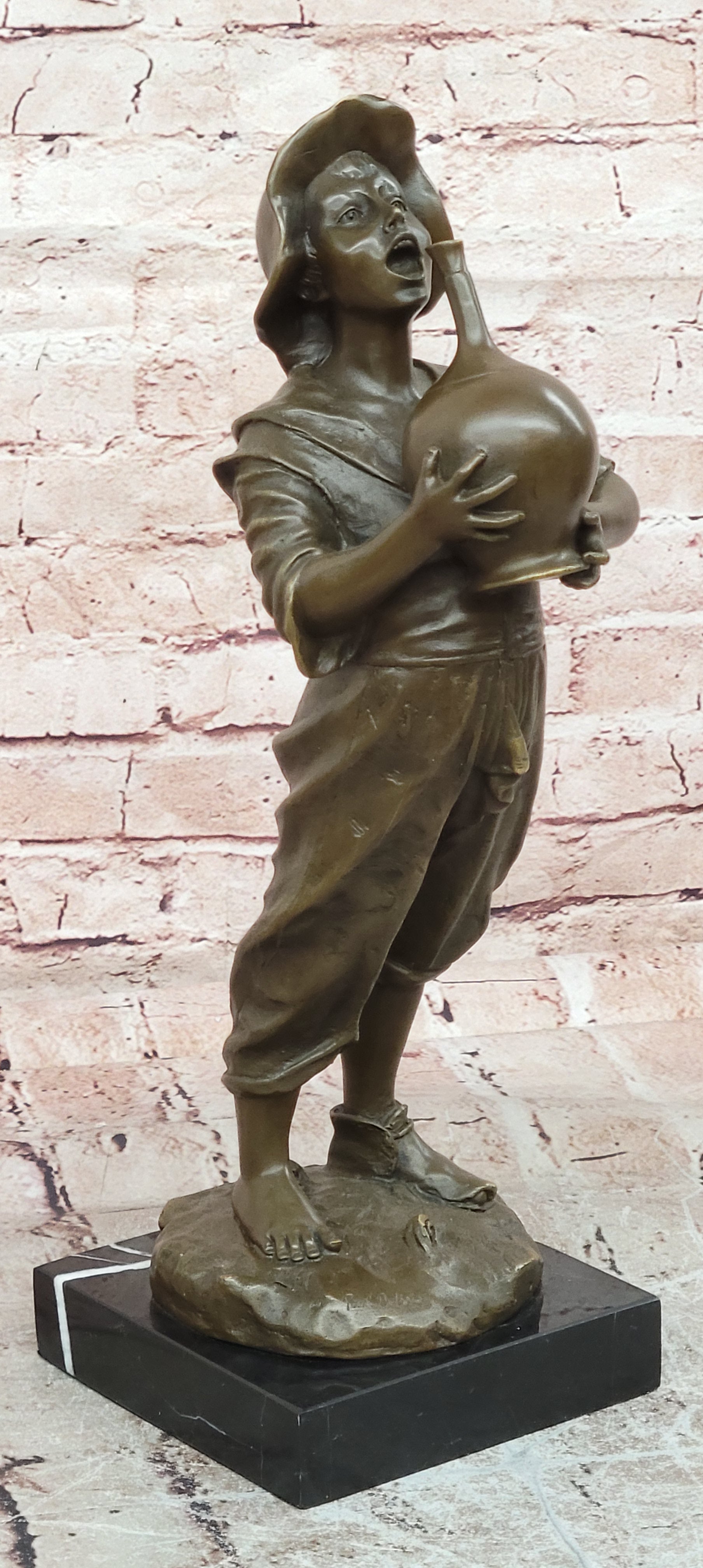 Genuine Bronze Sculpture Model of a Young Boy with a Wine Jug Signed Paul Dubois Statue
