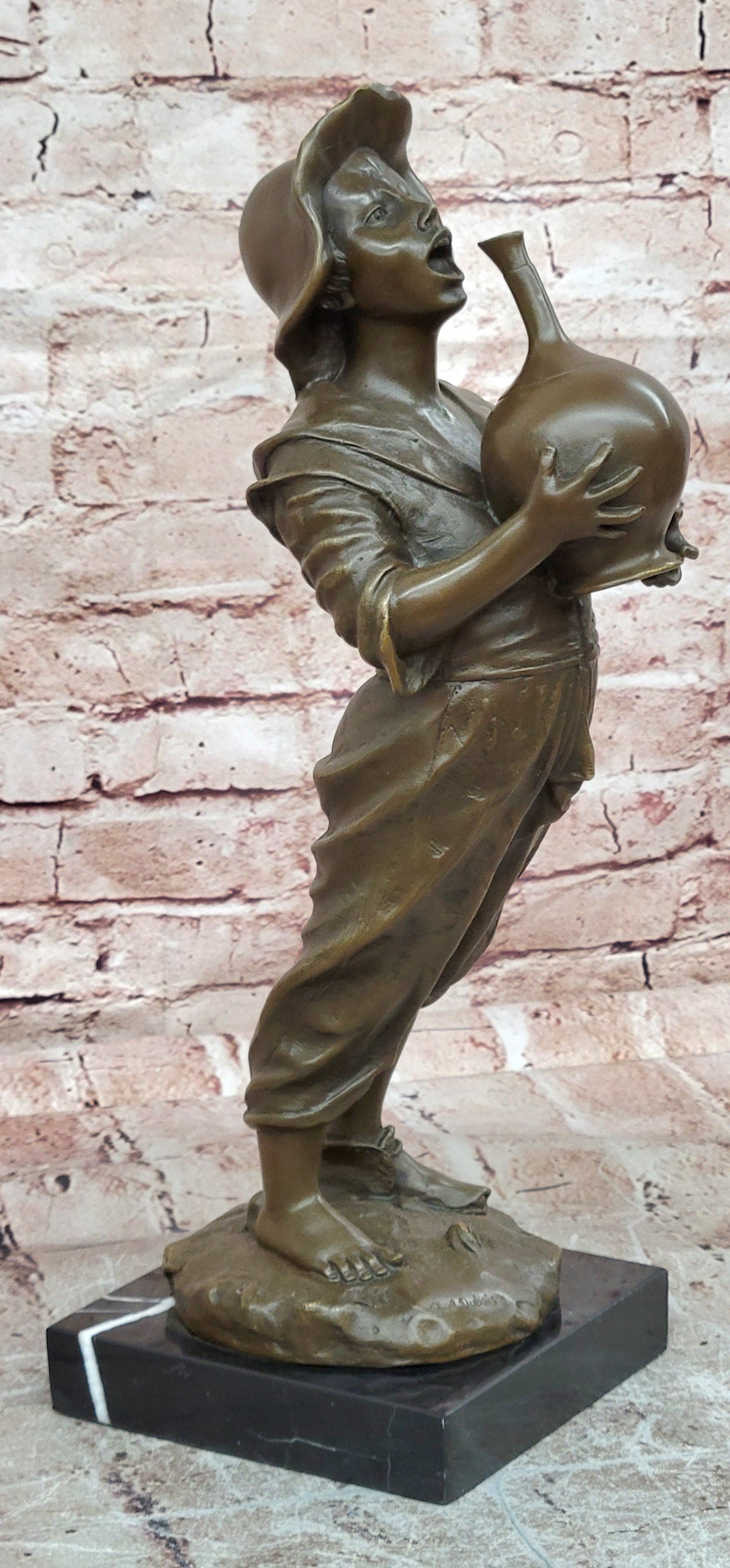 Genuine Bronze Sculpture Model of a Young Boy with a Wine Jug Signed Paul Dubois Statue
