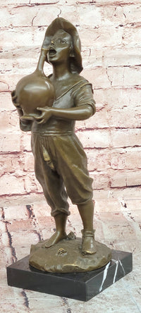 Genuine Bronze Sculpture Model of a Young Boy with a Wine Jug Signed Paul Dubois Statue