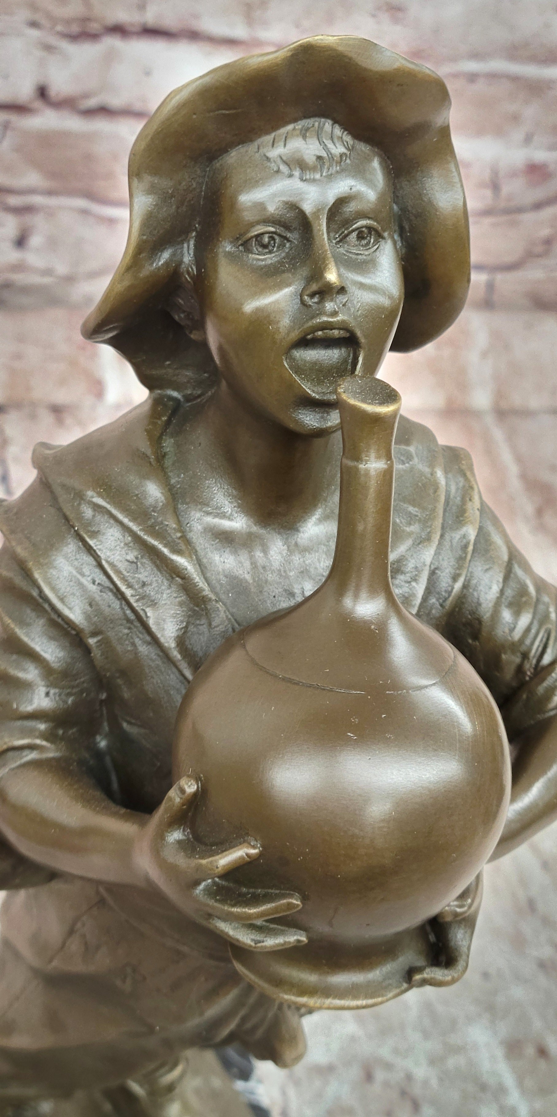 Genuine Bronze Sculpture Model of a Young Boy with a Wine Jug Signed Paul Dubois Statue
