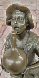 Genuine Bronze Sculpture Model of a Young Boy with a Wine Jug Signed Paul Dubois Statue