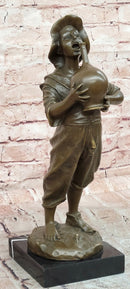Genuine Bronze Sculpture Model of a Young Boy with a Wine Jug Signed Paul Dubois Statue
