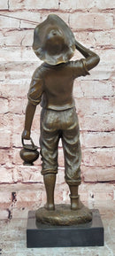 Genuine Bronze Sculpture Depicts a Young Boy Shouting with Water Jug Statue