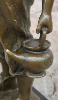 Genuine Bronze Sculpture Depicts a Young Boy Shouting with Water Jug Statue