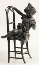 JOLIE CAT BEAUTIFUL CAT W/ LITTLE  KID BRONZE SCULPTURE HOT CAST FIGURINE FIGURE
