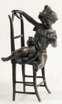 JOLIE CAT BEAUTIFUL CAT W/ LITTLE  KID BRONZE SCULPTURE HOT CAST FIGURINE FIGURE