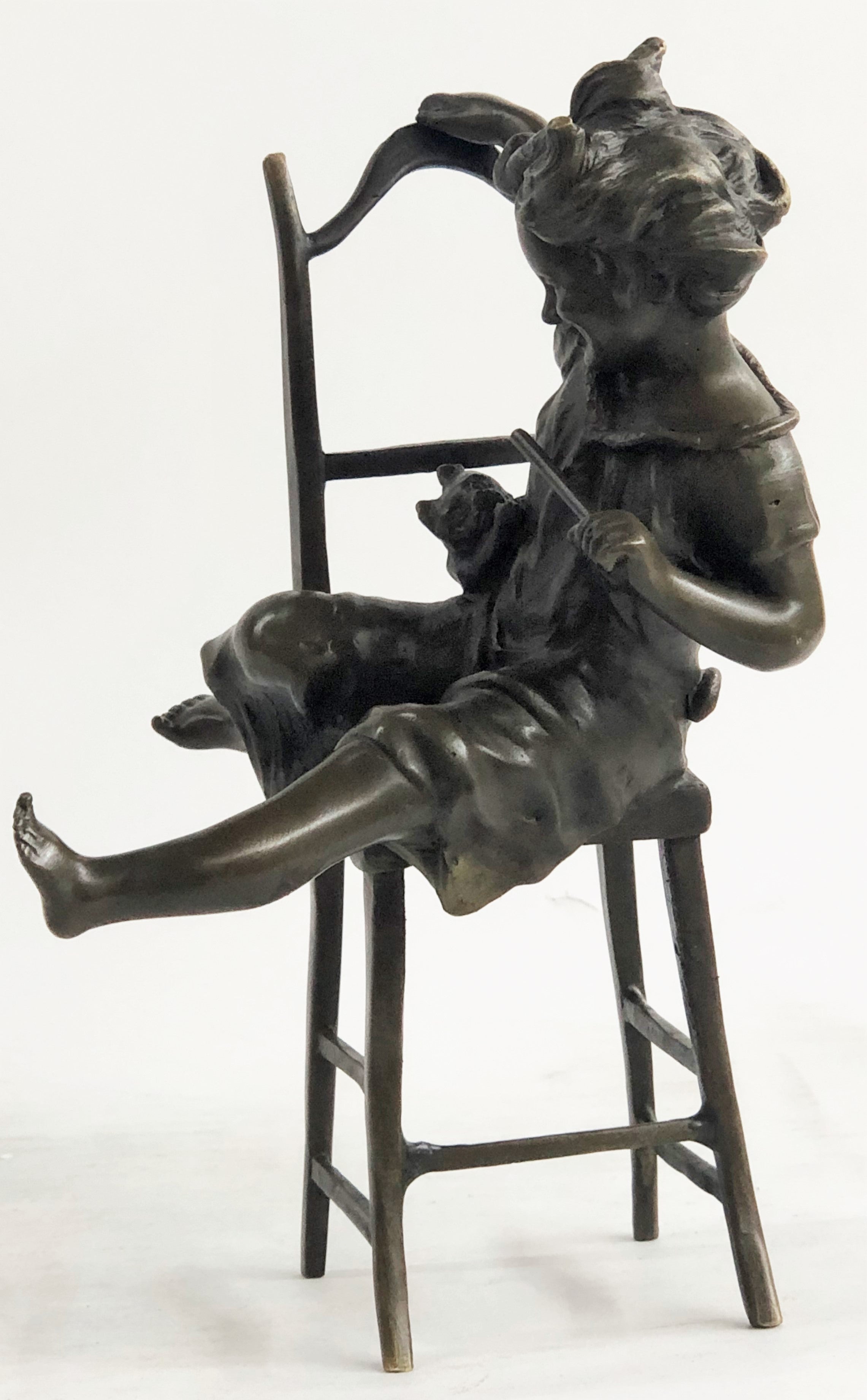 JOLIE CAT BEAUTIFUL CAT W/ LITTLE  KID BRONZE SCULPTURE HOT CAST FIGURINE FIGURE