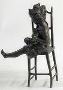 JOLIE CAT BEAUTIFUL CAT W/ LITTLE  KID BRONZE SCULPTURE HOT CAST FIGURINE FIGURE