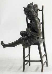 JOLIE CAT BEAUTIFUL CAT W/ LITTLE  KID BRONZE SCULPTURE HOT CAST FIGURINE FIGURE
