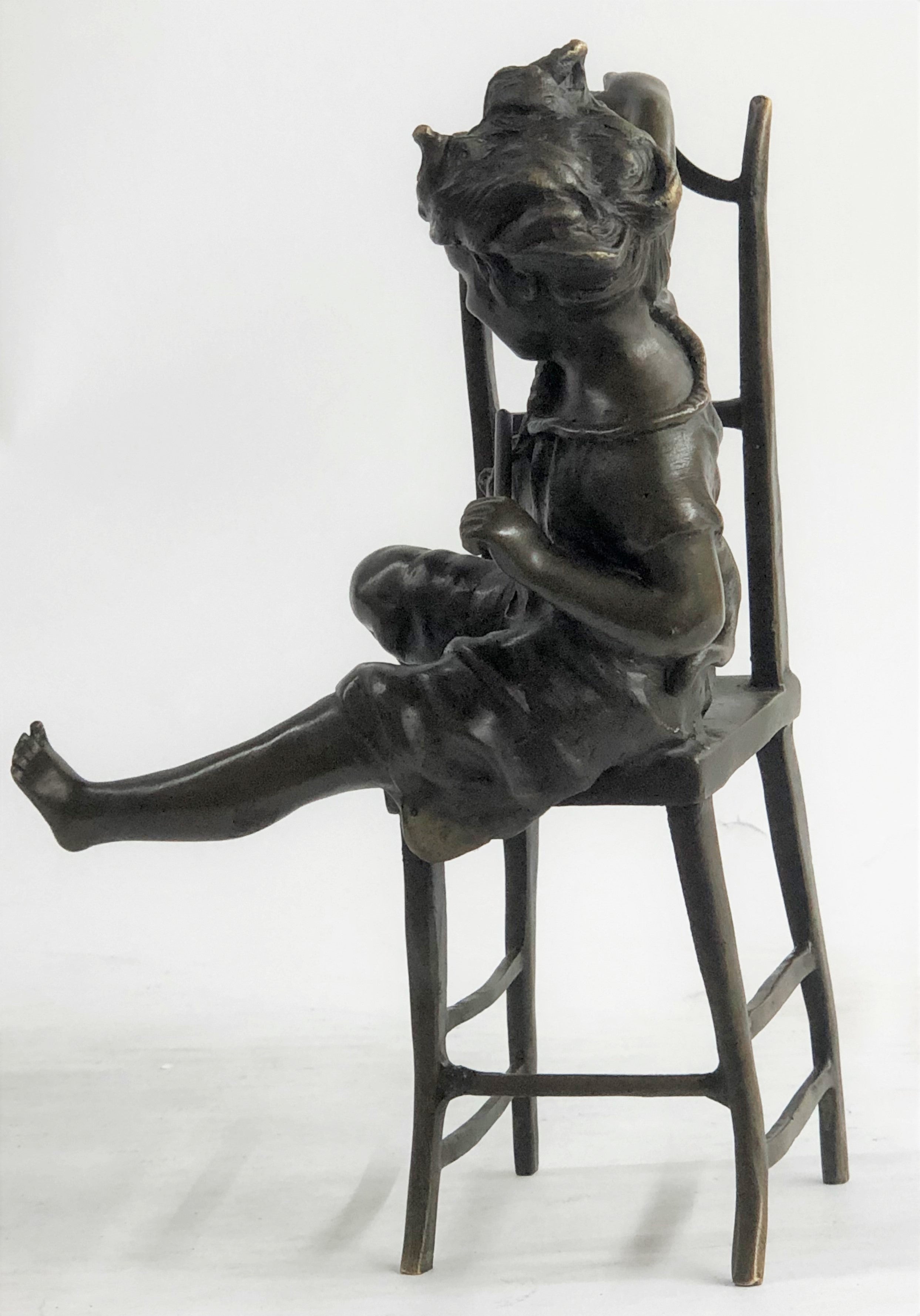 JOLIE CAT BEAUTIFUL CAT W/ LITTLE  KID BRONZE SCULPTURE HOT CAST FIGURINE FIGURE