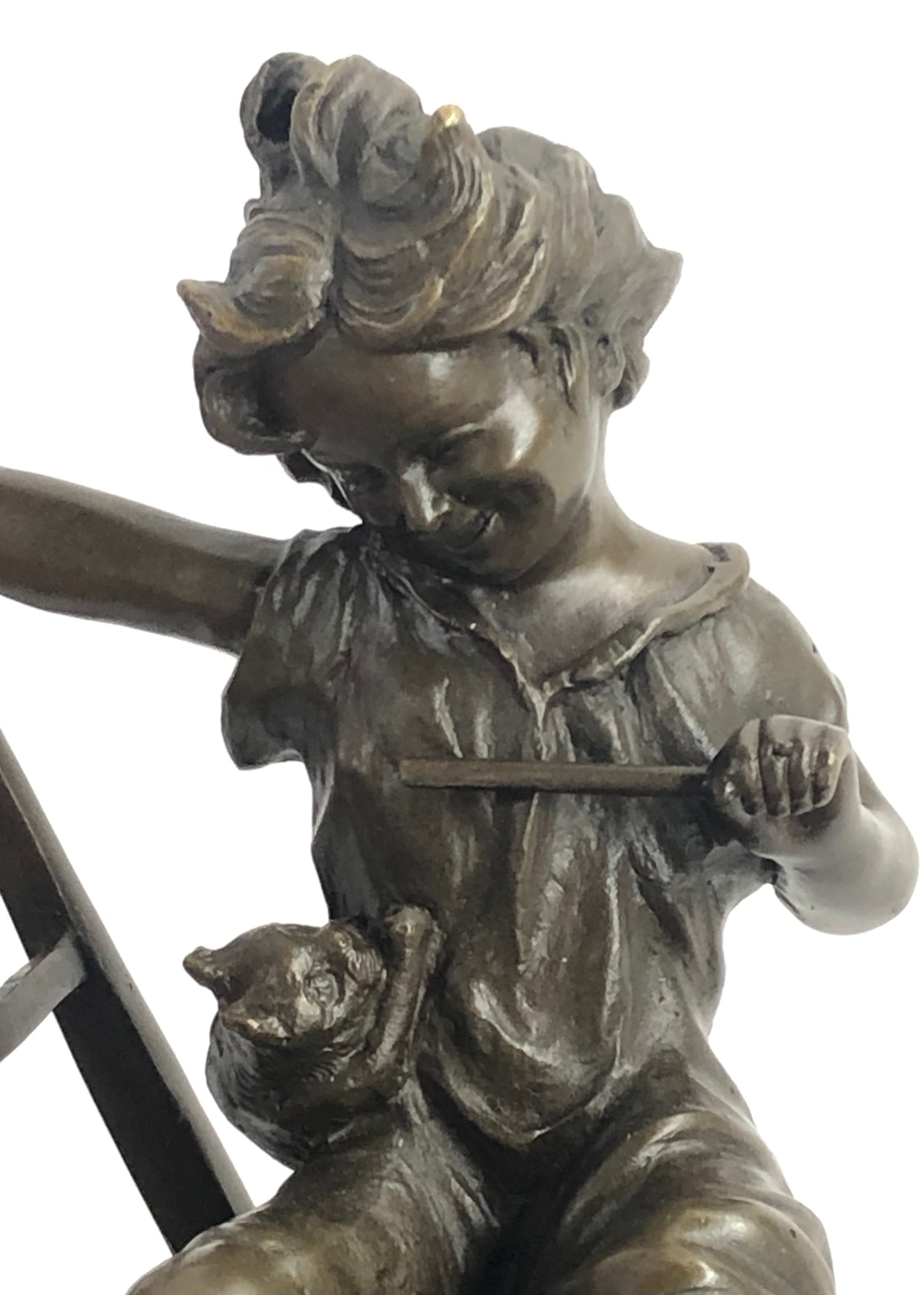 JOLIE CAT BEAUTIFUL CAT W/ LITTLE  KID BRONZE SCULPTURE HOT CAST FIGURINE FIGURE
