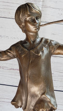 Young Boy Musician with Pan Flute Bronze Figure on Marble Base