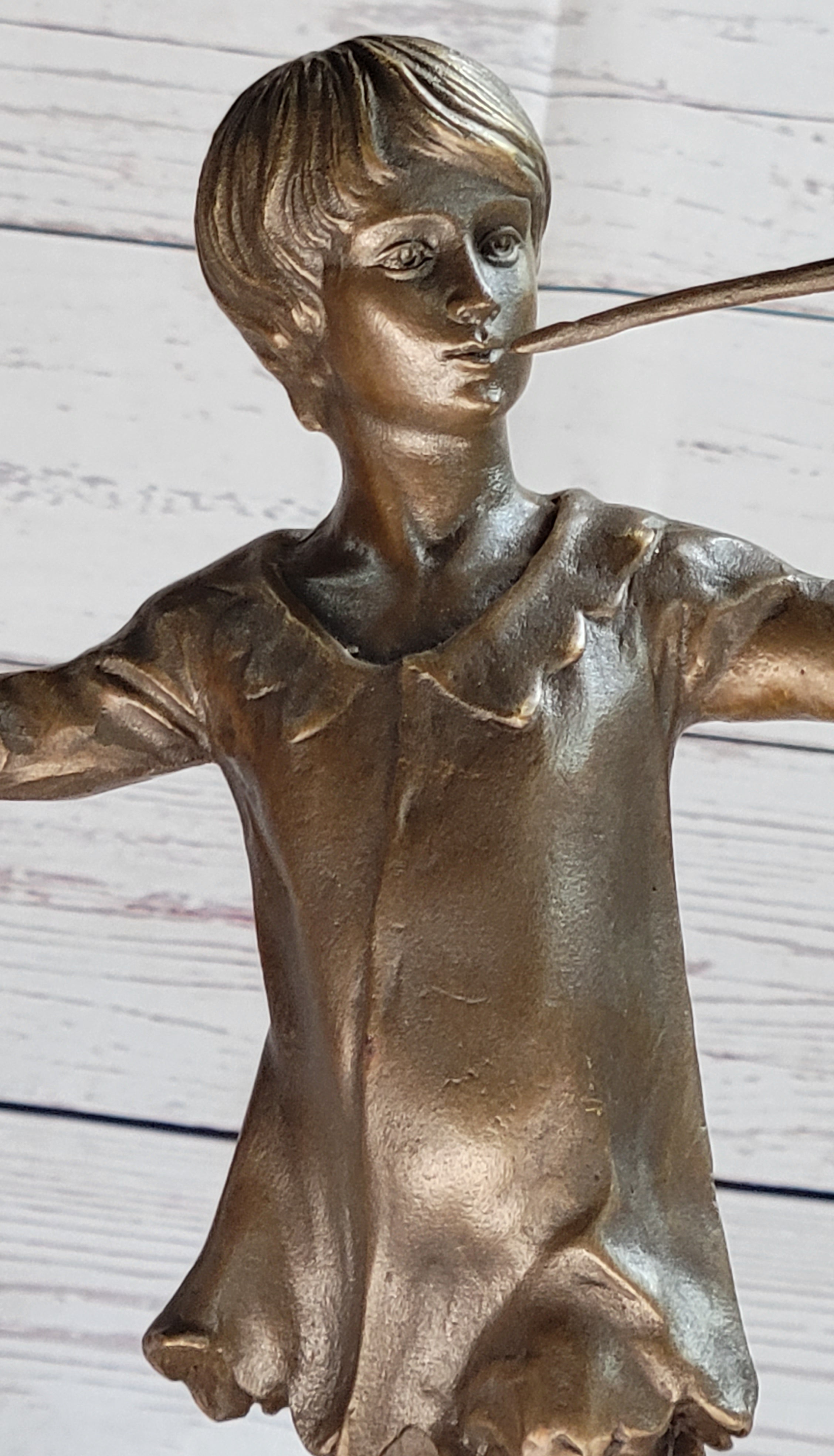 Young Boy Musician with Pan Flute Bronze Figure on Marble Base