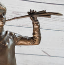 Young Boy Musician with Pan Flute Bronze Figure on Marble Base