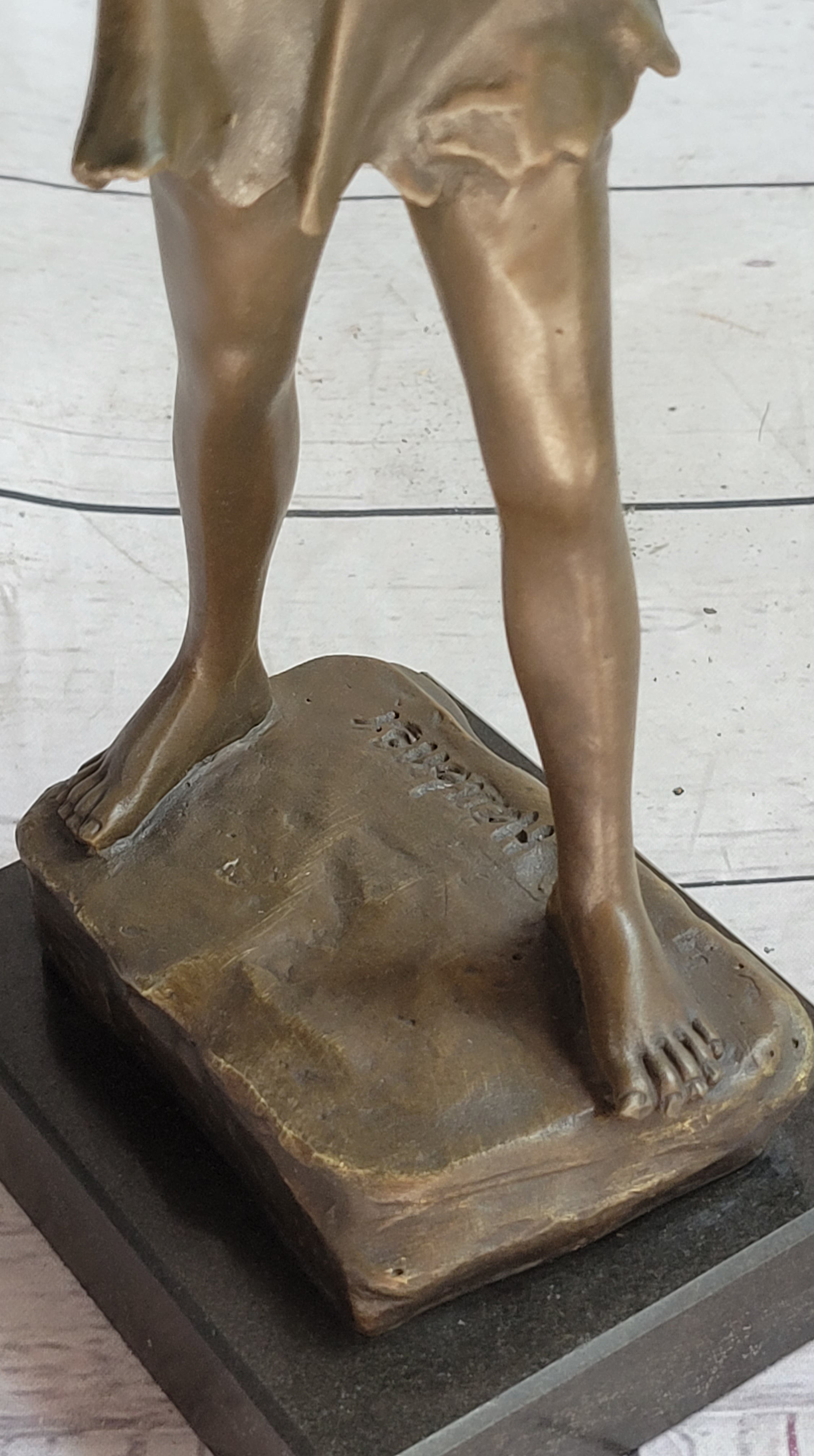 Young Boy Musician with Pan Flute Bronze Figure on Marble Base