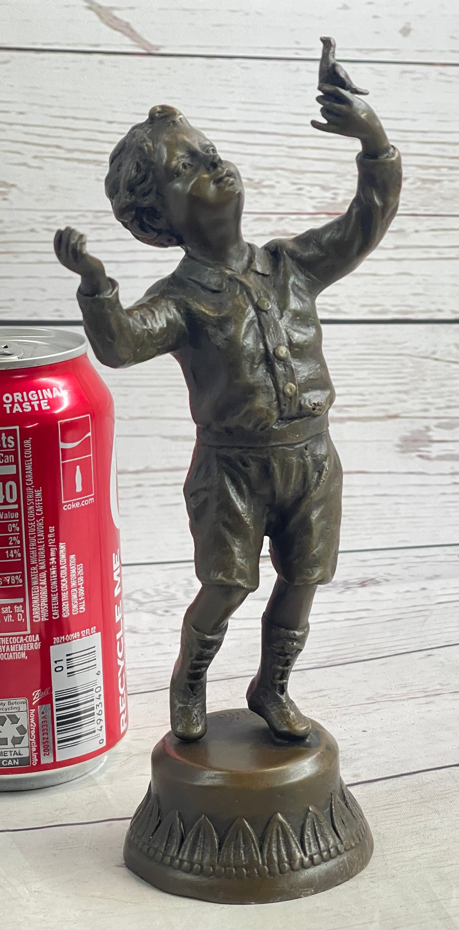 Bronze Sculpture of Child Holding Bird - Signed Milo Art