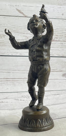 Bronze Sculpture of Child Holding Bird - Signed Milo Art