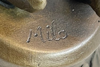 Bronze Sculpture of Child Holding Bird - Signed Milo Art