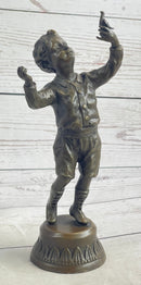 Bronze Sculpture of Child Holding Bird - Signed Milo Art