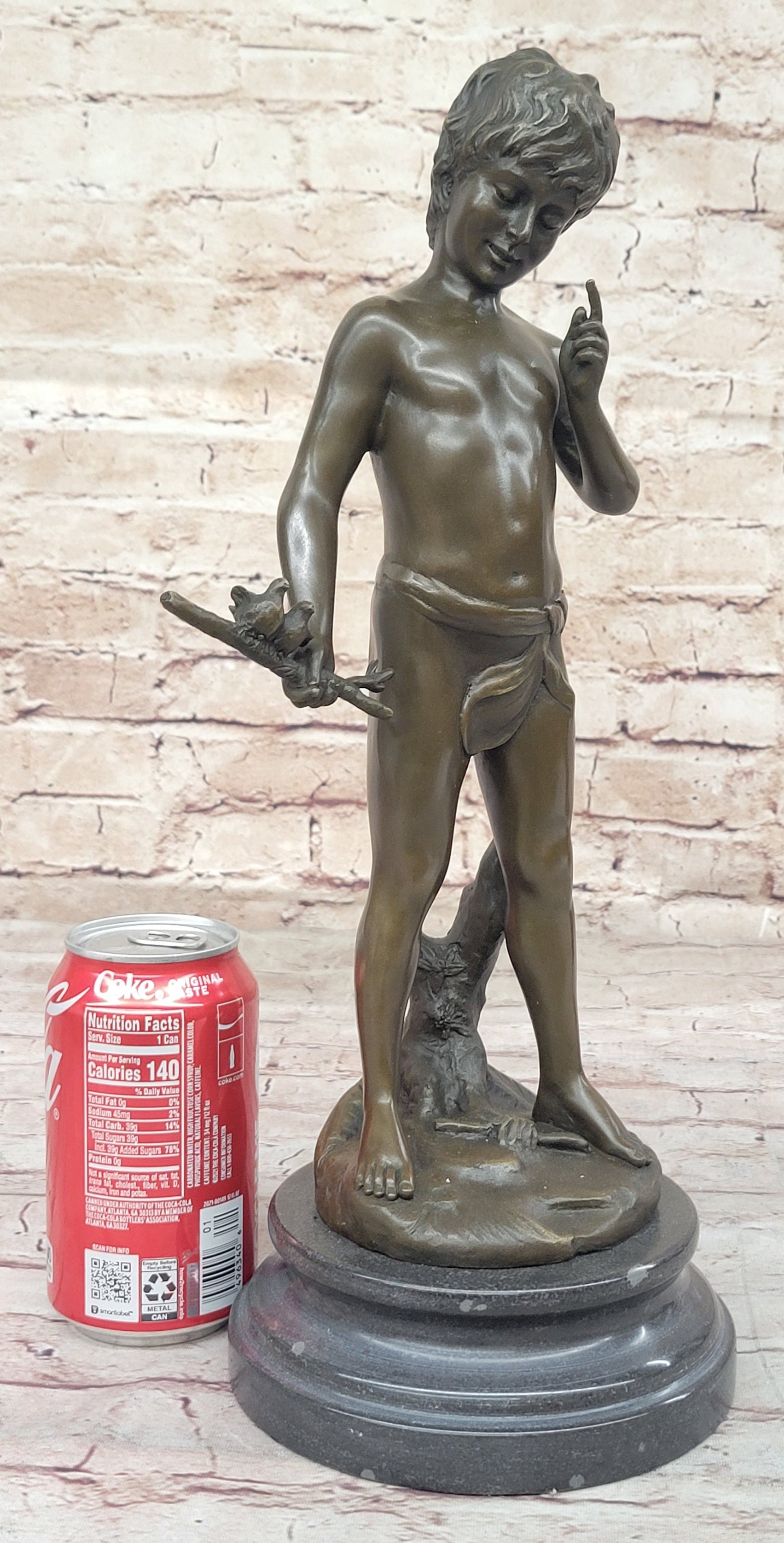 Little Boy Holding Stick with Birds - Bronze by Auguste Moreau