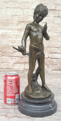 Little Boy Holding Stick with Birds - Bronze by Auguste Moreau